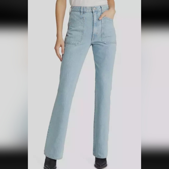 SLVRLAKE Charlotte Cargo Bootcut Jeans Women's 25 Clear Skies Light Wash Cotton - Picture 1 of 13